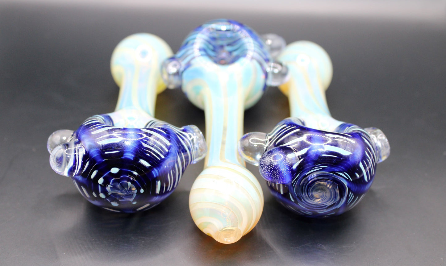 CLAYBALL'S COBALT BLUE WRAP "N" RAKE SPOON PIPE