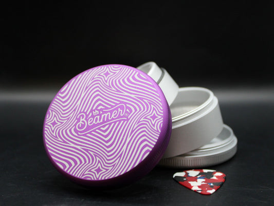 PURPLE/SILVER BEAMER 4-PIECE 63MM ALUMINUM GRINDER W/GUITAR PICK