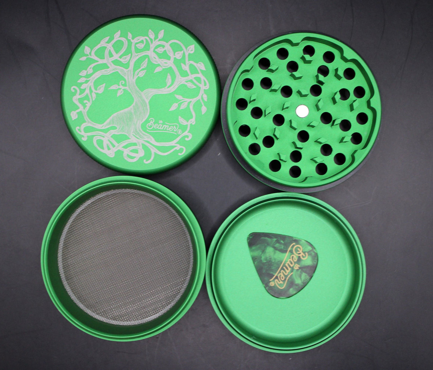 TREE OF LIFE BEAMER 4-PIECE 63MM ALUMINUM GRINDER W/GUITAR PICK