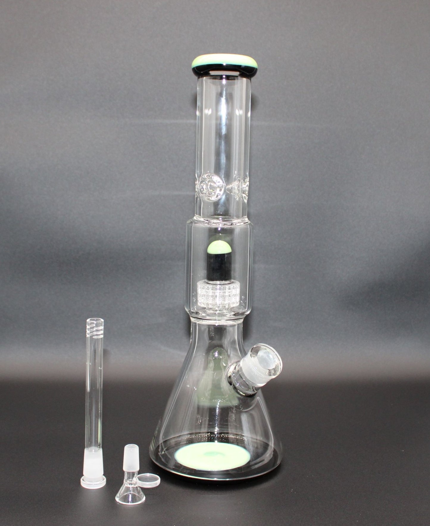 16 INCH DOUBLE CHAMBER SLYME AND BLACK BEAKER TUBE WITH DISCO PERC