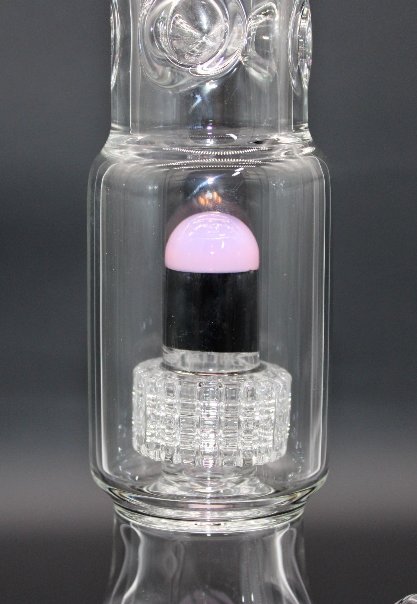 16 INCH DOUBLE CHAMBER PINK  AND BLACK BEAKER TUBE WITH DISCO PERC