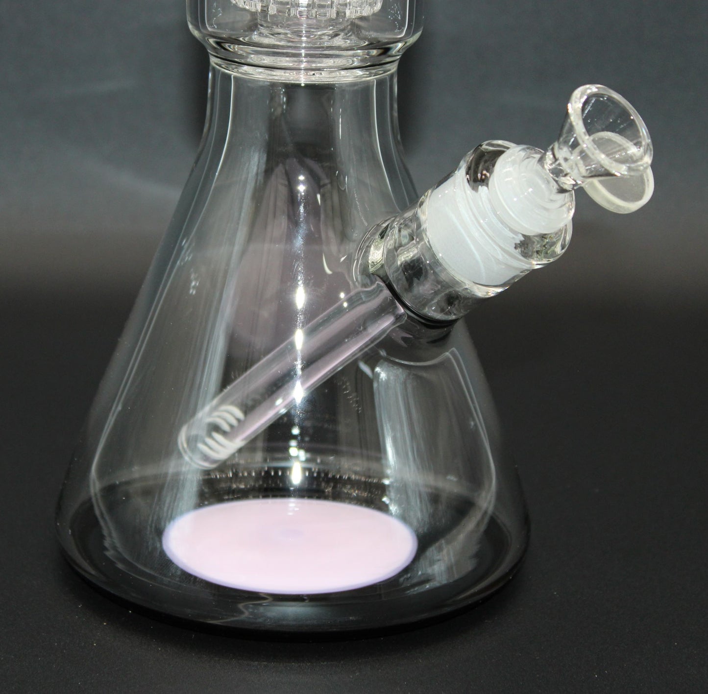 16 INCH DOUBLE CHAMBER PINK  AND BLACK BEAKER TUBE WITH DISCO PERC