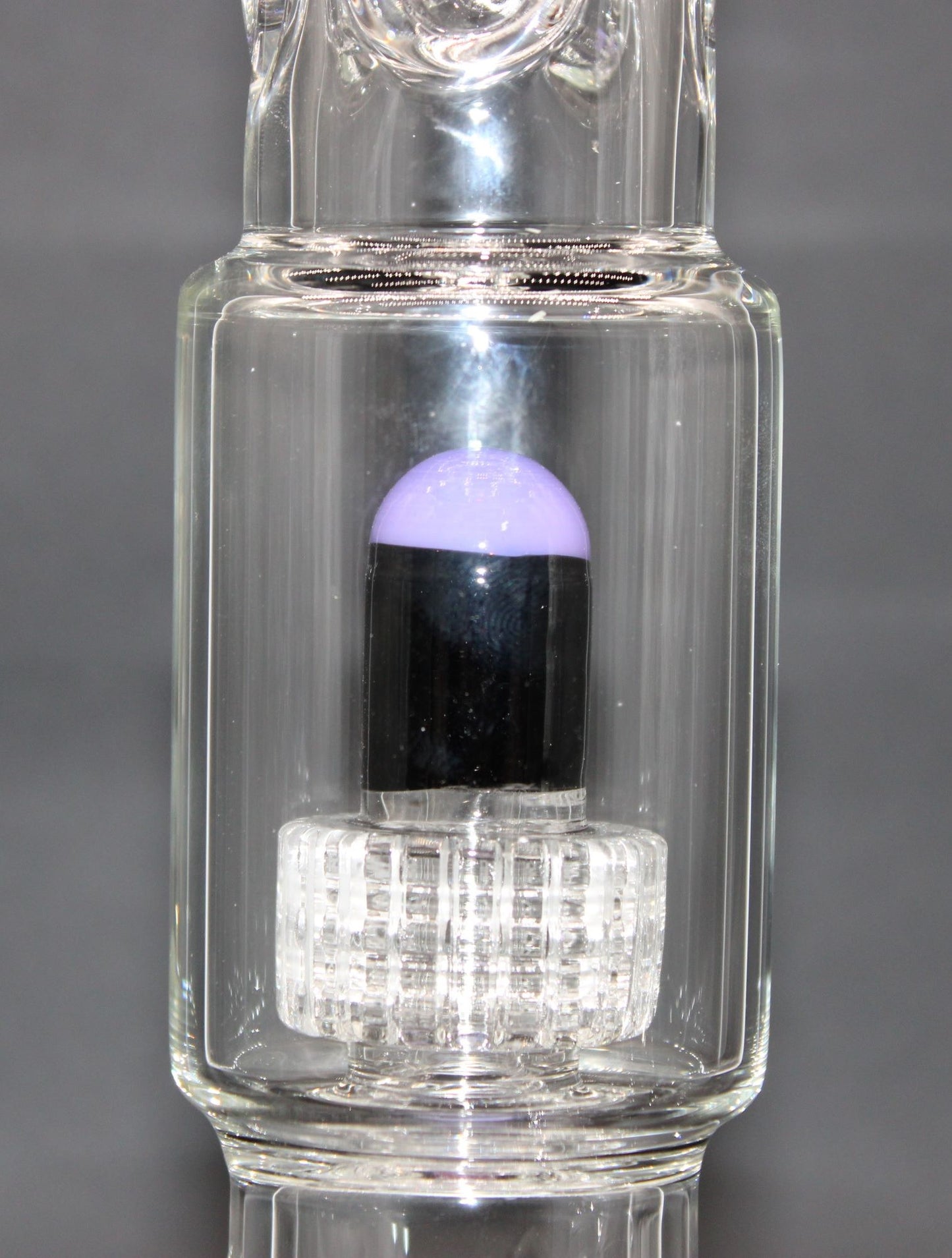 16 INCH DOUBLE CHAMBER PURPLE AND BLACK BEAKER TUBE WITH DISCO PERC