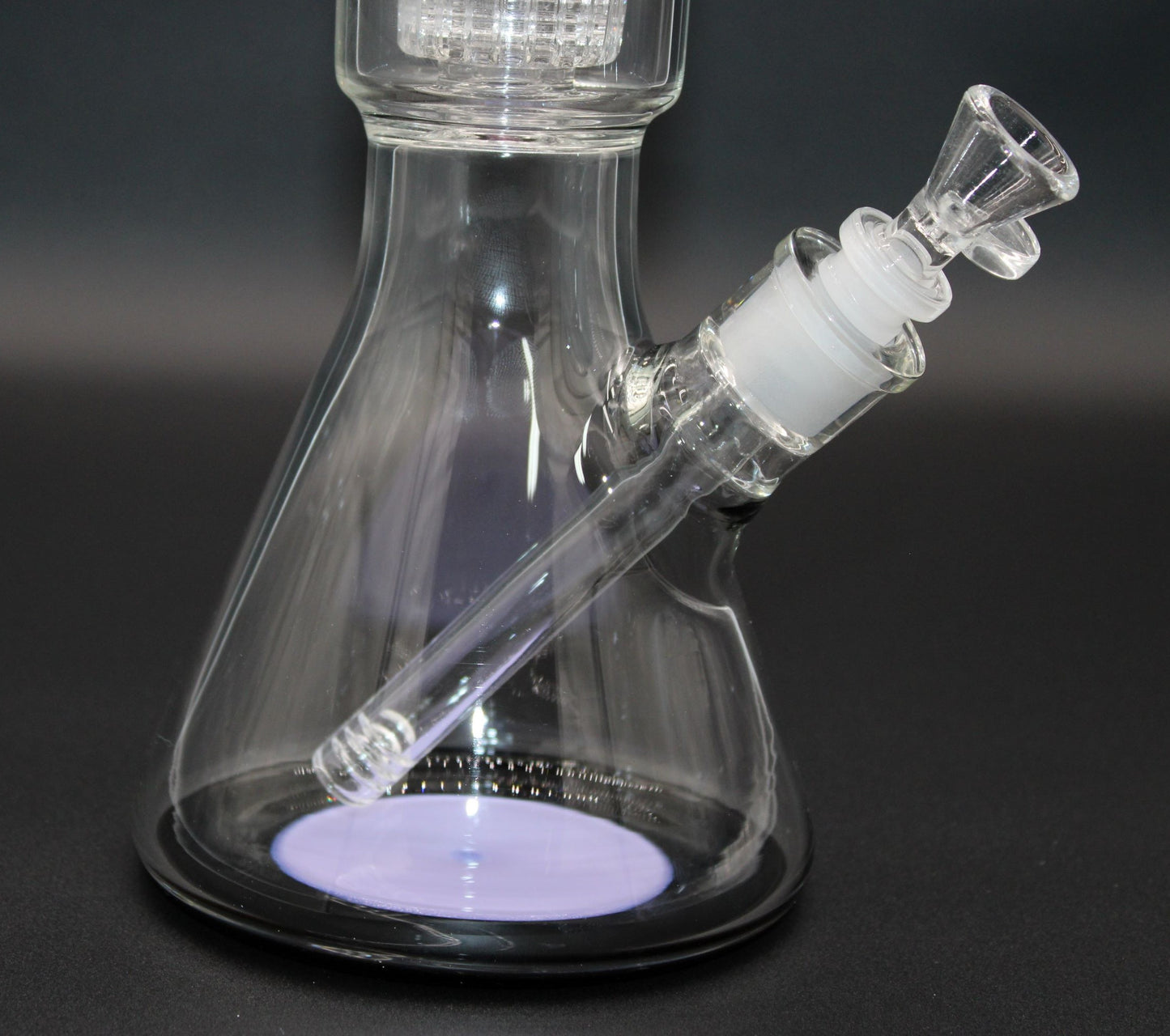 16 INCH DOUBLE CHAMBER PURPLE AND BLACK BEAKER TUBE WITH DISCO PERC