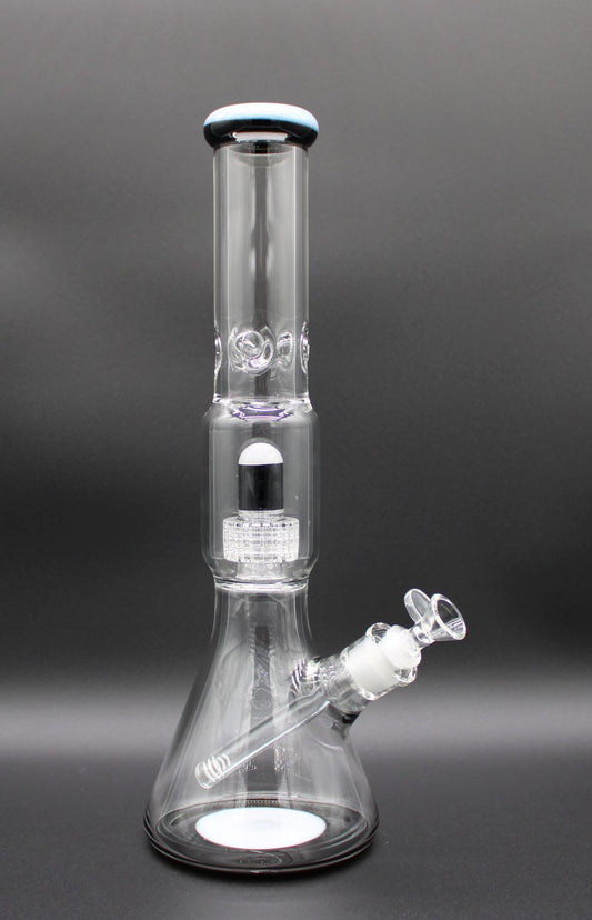 16 INCH DOUBLE CHAMBER WHITE AND BLACK BEAKER TUBE WITH DISCO PERC