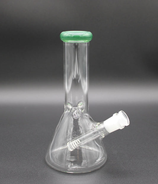 8 INCH CLEAR MINI TUBE WITH AN OPAQUE EMERALD LIP WRAP