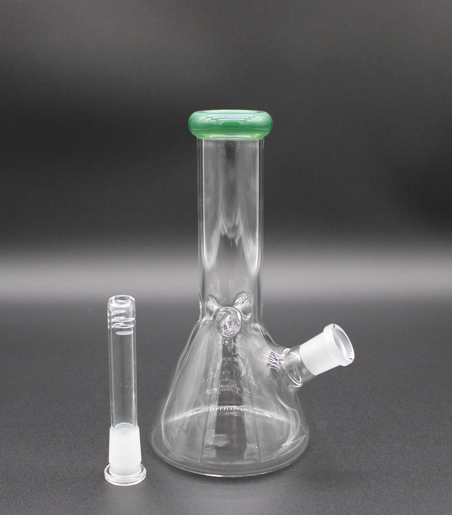 8 INCH CLEAR MINI TUBE WITH AN OPAQUE EMERALD LIP WRAP