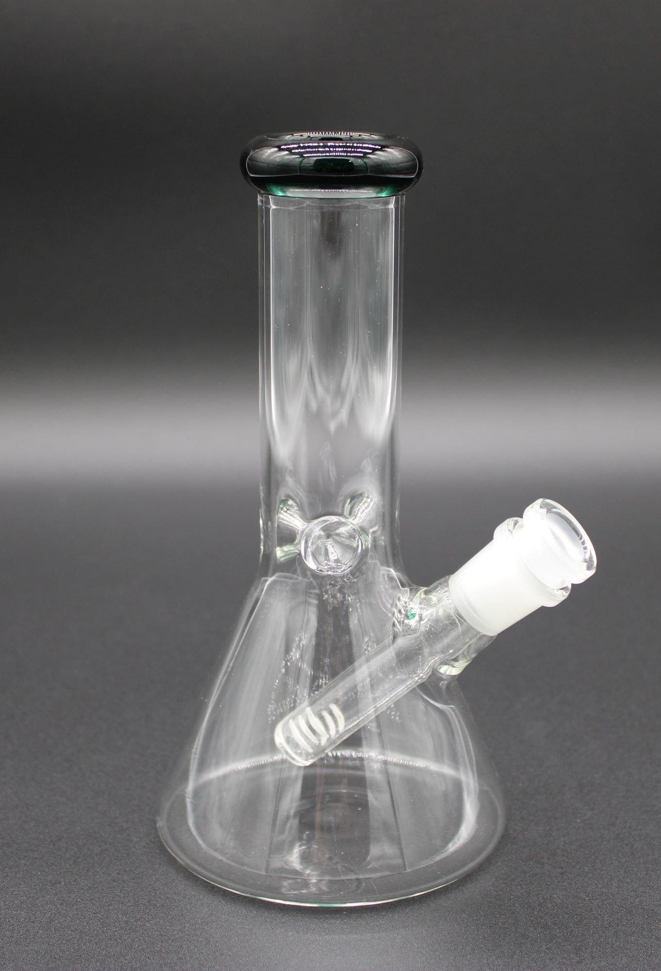 8 INCH CLEAR MINI TUBE WITH A DARK EMERALD LIP WRAP